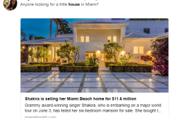 Shakira mette in vendita la sua villa a Miami da oltre 10 milioni di dollari