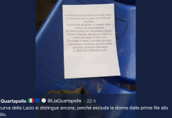 Lazio, volantino contro le donne in Curva Nord: «Non sedetevi nelle prime file»
