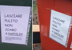 Cartello shock sui cassonetti di Pordenone: “Lasciare pulito, non siamo a Napoli”