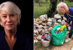 L'attrice Helen Mirren pulisce le strade in Salento: la foto