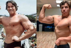 Il figlio di Arnold Schwarzenegger posa come il padre quando era Mr Olympia
