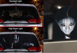 Arrivano gli adesivi horror per auto contro gli abbaglianti violenti 