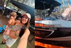 Insegnano al figlio a fare sci nautico: "Ha un anno, è un fenomeno"