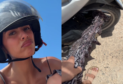 Disavventura per Giulia Salemi: vestito incastrato nello scooter