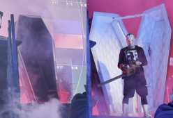Eminem si esibisce a Austin uscendo da una bara con una motosega