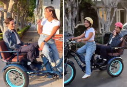 Damiano David, il karaoke in bicicletta a Los Angeles è virale: video