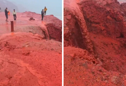 Iran: l’incredibile fenomeno dell’acqua rossa dopo la pioggia
