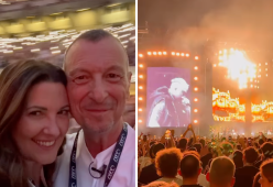 Amadeus al concerto di Lazza con Giovanna: lo sfottò del cantante