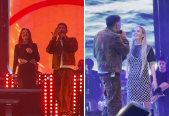 Rocco Hunt sul palco con la mamma Alfonsina e il figlio Giovanni