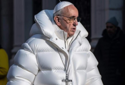 Papa Francesco in versione trapper con il piumino di lusso: è un fake