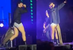 Fuori programma per Tananai: rompe i pantaloni e resta in mutande