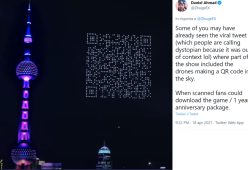 In Cina 1500 droni volano nel cielo per festeggiare il compleanno di un videogame