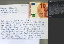 Bimbo ruba un cioccolatino in un negozio poi invia lettera di scuse con 10 euro 