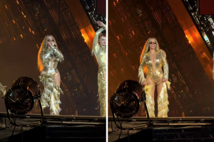 A Beyoncé cadono i pantaloni durante il concerto: la sua reazione