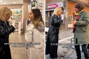 Festival di Sanremo, Elettra Lamborghini si traveste da giornalista