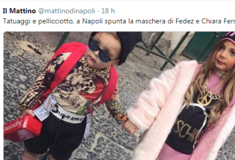 Bambini con tatuaggi finti e pelliccia: Fedez e Chiara Ferragni diventano maschere di Carnevale