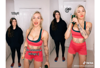 SI tatua un righello sul braccio per misurare le dimensioni dei partner