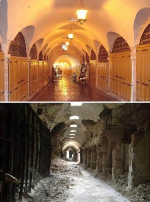 Una galleria di Aleppo, prima e dopo la guerra
