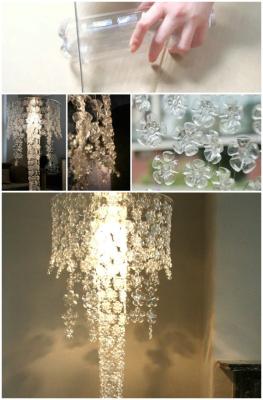 Lampadario con le bottiglie di plastica