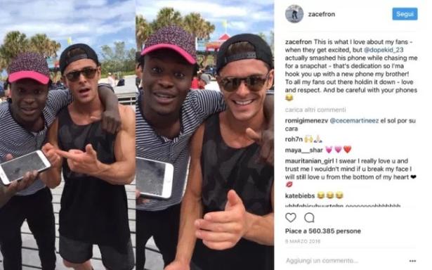 4. Zac  Efron compra un nuovo cellulare ad un fan