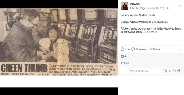 5. Evelyn Adams: 5,4 milioni di dollari 