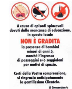 Il ristorante che vieta l'ingresso a bambini, carrozzelle e passeggini